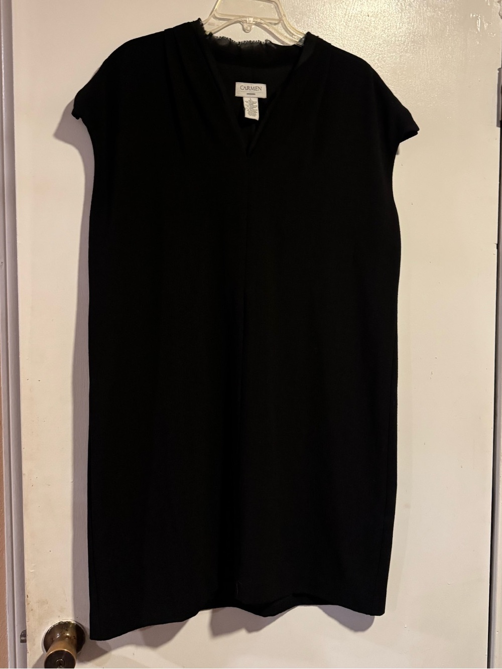 Carmen Marc Valvo Black Sheer Illusion V-Neck Dress L